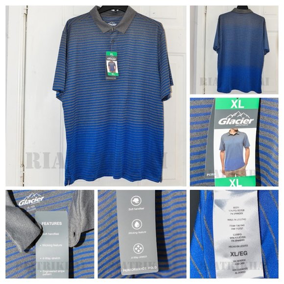 BLUE NWT Glacier active short‎ sleeve Performance Men's Polo - Picture 1 of 7